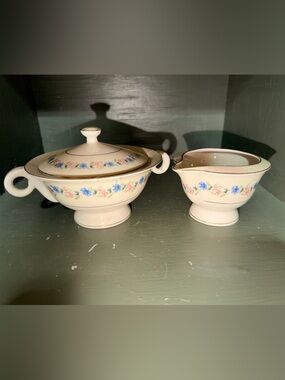 Theodore Haviland Sugar Bowl And Creamer Floral with Gold Trim